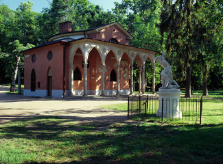 Pulawy, lubelskie region, Poland - July 2010: park and The Gothic House in Pulawy