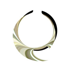 Isolated abstract figure on a white background. Curved, curled surface with dark and light stripes in different shades. Gold, metal surface. Spatial deformation.