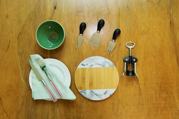  Table set with crockery and kitchen elements