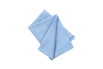 Top view, Cyan or blue cotton napkin isolated on white background.