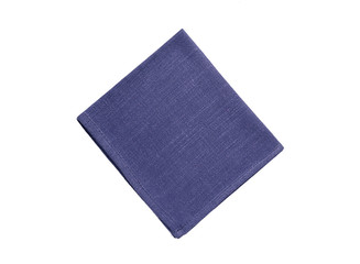 Blue napkin isolated on white background. top view