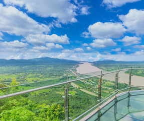 Fototapeta na wymiar Thai skywalk, the beautiful sky and cloud at Mekong river, international border between Sangkhom district, Nong Khai Province, Thailand and Laos PDR.