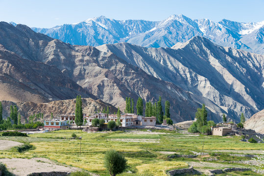 Ladakh, India - Aug 22 2019 - Beautiful scenic view from Between Yangtang and Hemis Shukpachan in Sham Valley, Ladakh, Jammu and Kashmir, India.