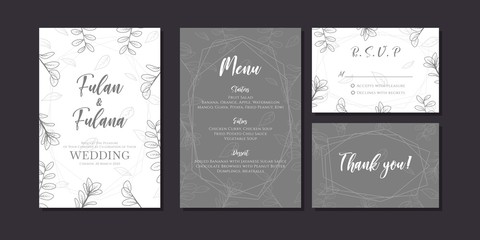wedding invitation card with beauty doodle hand drawn flower floral foliage outline style ornament decoration geometric frame background mockup flyer template vector illustration