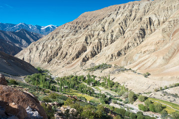 Ladakh, India - Aug 22 2019 - Beautiful scenic view from Between Yangtang and Hemis Shukpachan in Sham Valley, Ladakh, Jammu and Kashmir, India.