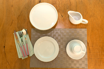  Table set with crockery and kitchen elements