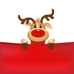 Christmas card. Reindeer red nose 