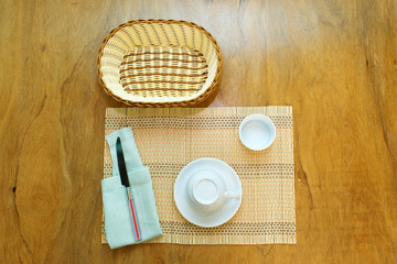  Table set with crockery and kitchen elements