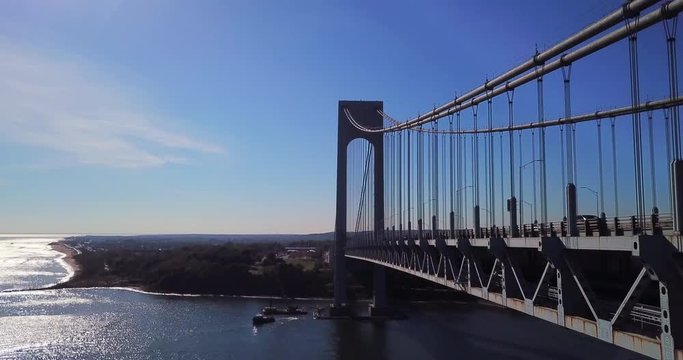 Aerial view footage of the Verrazano Bridge NY