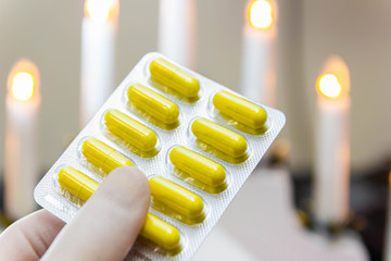 multicolored pills and antibiotics, the concept of drug treatment and pharmaceuticals. Treatment at...
