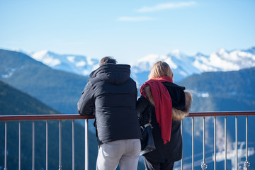 Canillo, Andorra : 2019 December 07 : People in the Restaurant Roc de Bruixes, having fun in Sunny Day on Grandvalira Ski Station in Andorra. Canillo, Andorra.
