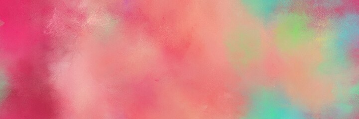 dark salmon, moderate pink and medium aqua marine color painted banner background. broadly painted backdrop can be used as texture, background element or wallpaper