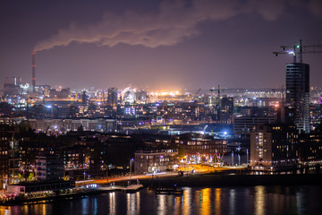 Fototapeta na wymiar Nightly view from a A'dam Lookout to the Westpoort harbor Amsterdam