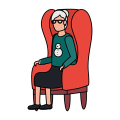 cute grandmother seated in sofa character