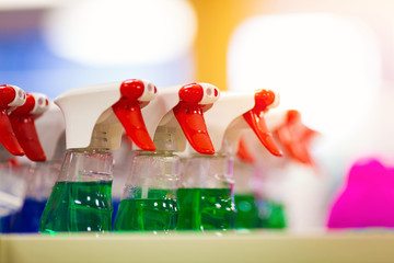 Cleaning spray products on super market shelf