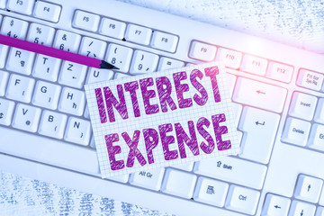 Word writing text Interest Expense. Business photo showcasing cost of debt that has occurred during...