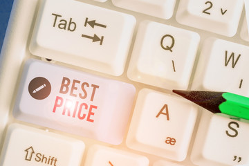 Conceptual hand writing showing Best Price. Concept meaning the lowest or great price that a buyer...