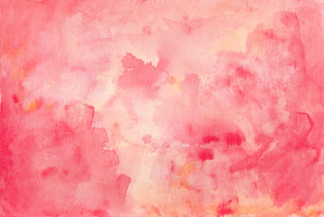 abstract watercolor background painting in pink red and yellow colors on old textured paper design