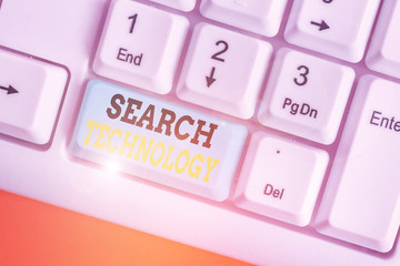 Writing note showing Search Technology. Business concept for service that allows Internet users to search for content