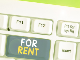 Writing note showing For Rent. Business concept for when you make property available for purchasing...