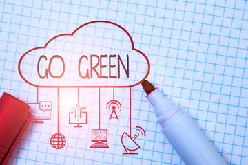 Word writing text Go Green. Business photo showcasing making more environmentally friendly decisions as reduce recycle