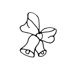  Cute element in doodle style bells. Hand drawn vector illustration. Trendy design elements for holiday and new year greeting cards, decor. Isolated on white background