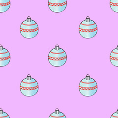 Christmas tree toy pattern. Glass bowl. Pink background. Christmas. New Year. Holiday print.