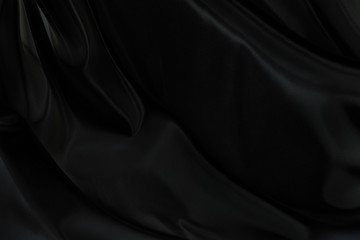 Black gray satin dark fabric texture luxurious shiny that is abstract silk cloth background with patterns soft waves blur beautiful.