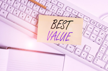 Word writing text Best Value. Business photo showcasing most advantageous combination of cost and...