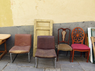 Old chairs in El Rastro Market, Madrid