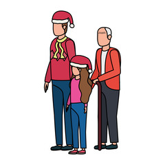 cute grandfather with young son and granddaughter using christmas hat
