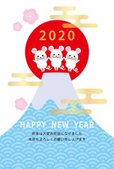 年賀状テンプレート　2020年子年　富士山とネズミ