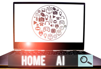 Conceptual hand writing showing Home Ai. Concept meaning home solution that enables automating the bulk of electronic