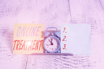 Conceptual hand writing showing Online Treatment. Concept meaning delivery of mental health...