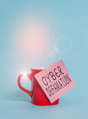 Text sign showing Cyber Defamation. Business photo showcasing slander conducted via digital media...