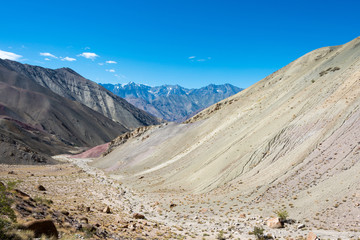 Ladakh, India - Aug 23 2019 - Beautiful scenic view from Between Hemis Shukpachan and Tingmosgang (Temisgam) in Sham Valley, Ladakh, Jammu and Kashmir, India.