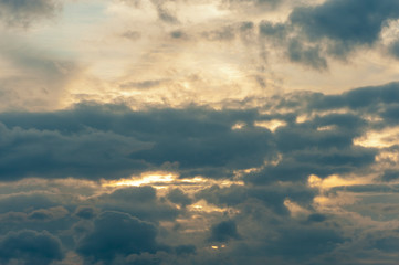 Amazing image of clouds and sunshine. Horizontal shot.