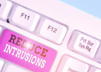 Writing note showing Reduce Intrusions. Business concept for a strategy to reduce and monitor false...