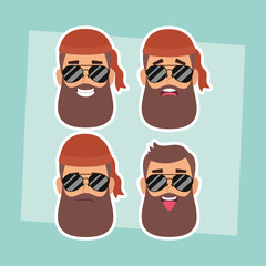 group of man motorcyclist faces characters