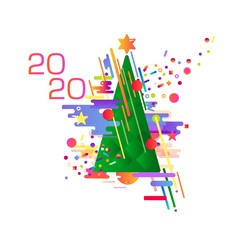New Year. Vector abstract picture. Green Christmas tree festive color ornaments