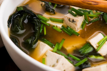 Miso soup, japanese food on the wooden background
