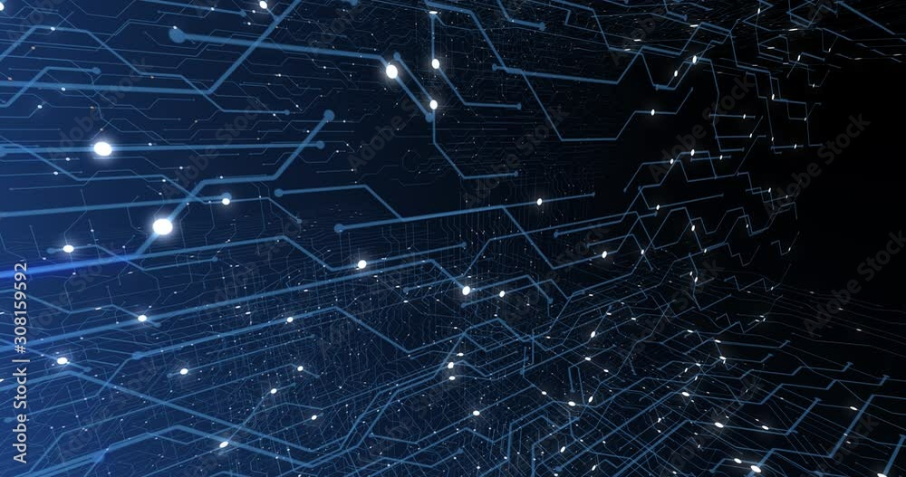 Poster 4k seamless loop of print circuit technology cyber and futuristic concept. circuit board with moving
