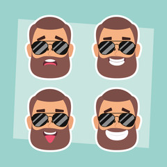 group of man faces with beard and sunglasses