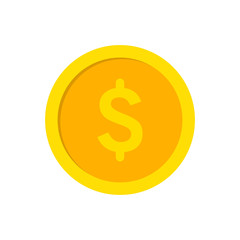 Dollar coin icon. Currency dollar symbol. Coin vector icon. Yellow gold money symbol. Flat vector illustration. 