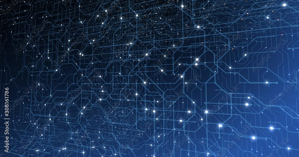 Poster 4k seamless loop of print circuit technology cyber and futuristic concept. circuit board with moving