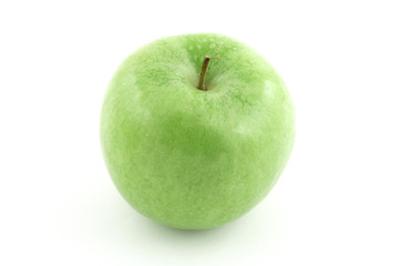 one green apple on white background