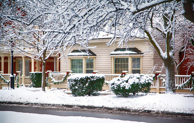 Beautiful house covered snow located in the Queen Street, Niagara on the Lake, Ontario, Canada