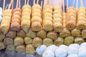 Fired Meat ball ,popular street food in Thailand.