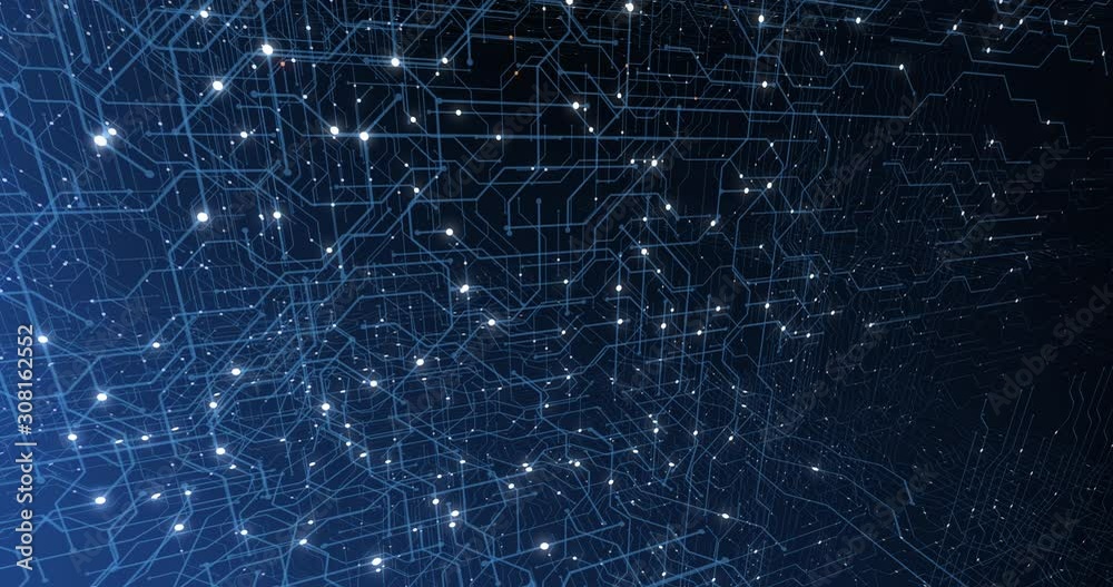 Poster 4k seamless loop of print circuit technology cyber and futuristic concept. circuit board with moving
