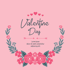 Template of valentine day background, with cute pink flower frame. Vector